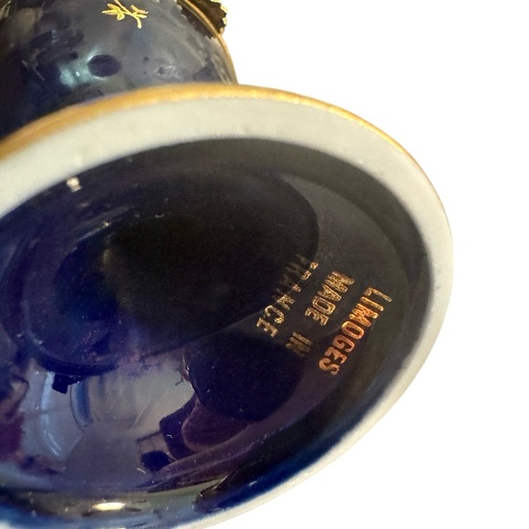 Vintage Limoges Peint Main Cobalt Blue Porcelain Pedestal Egg Hinged Trinket Box - Picture 11 of 11